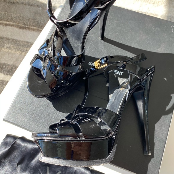 YSL TRIBUTE PLATFORM SANDALS IN PATENT LEATHER US 6 - Picture 7 of 15